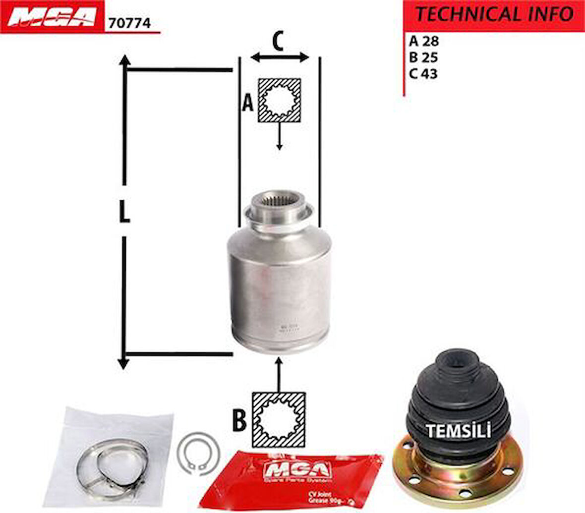 MGA 70774 Aks Kafa İç Sağ Kia Sorento 02-05 28x25x42 