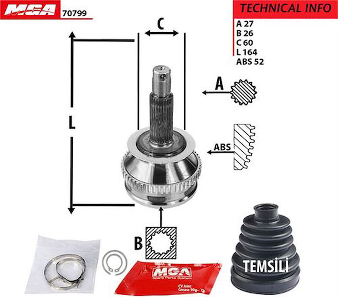 MGA 70799 Aks Kafa Diş-ABS'li Santa Fe 01-06 2.0 CRDI-2.4-2.7 V5 4950126410