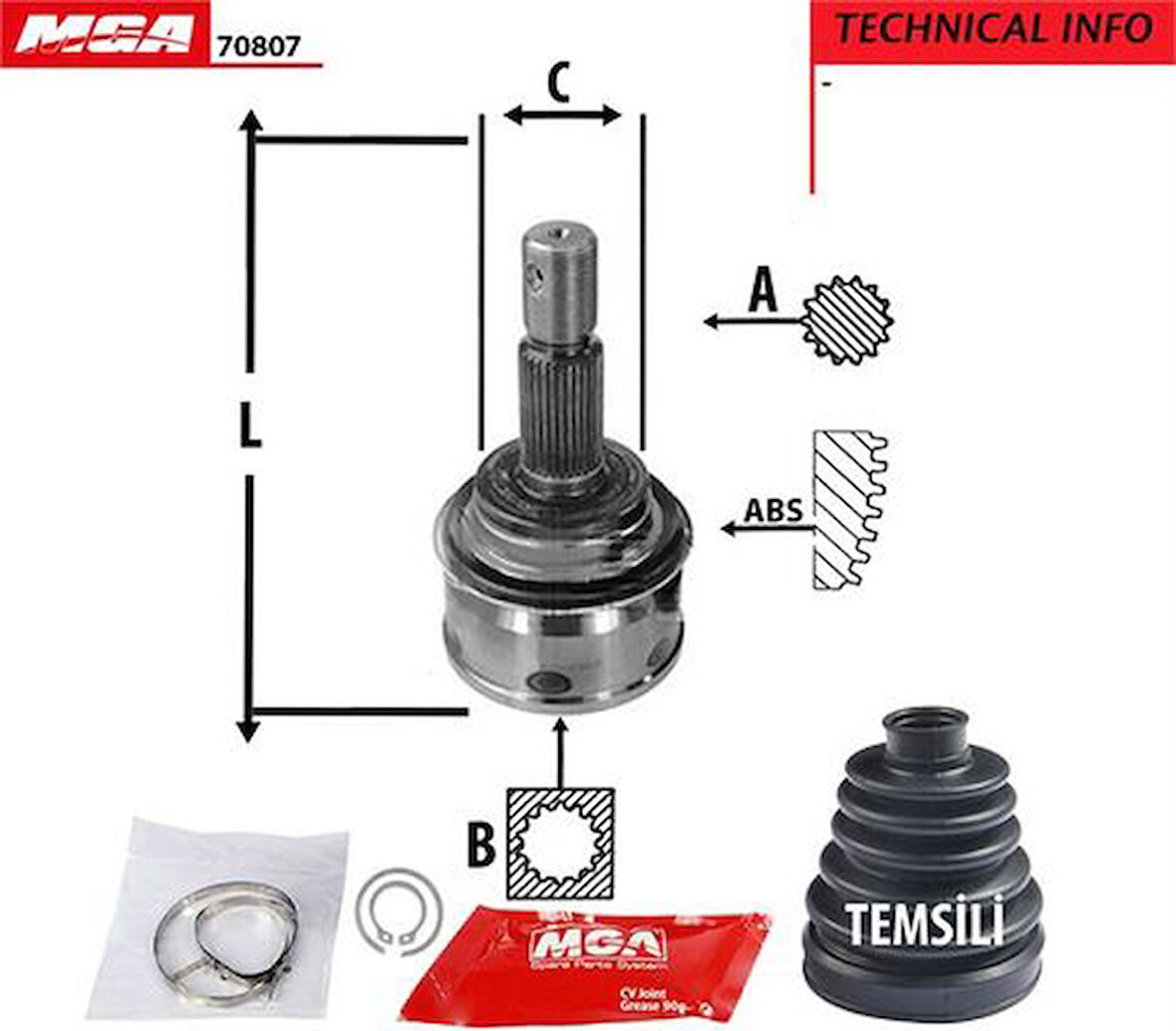 MGA 70807 Aks Kafa Diş-Land Cruiser Prado 02-10 3.0 D4D 30x30x70mm 4343060060
