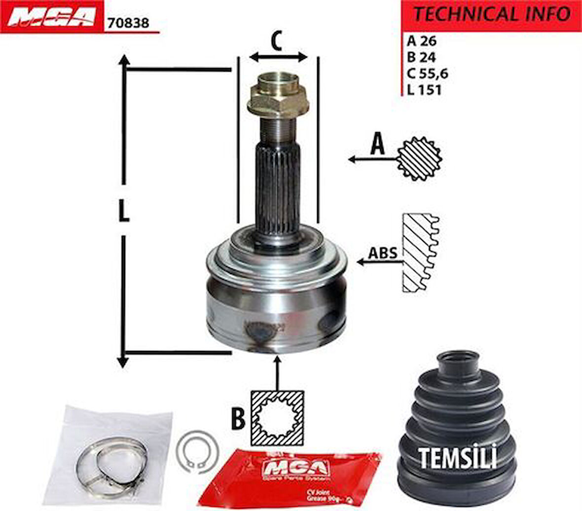 MGA 70838 Aks Kafa Diş-Toyota Yaris 06-11 1.4 D4D Dizel 