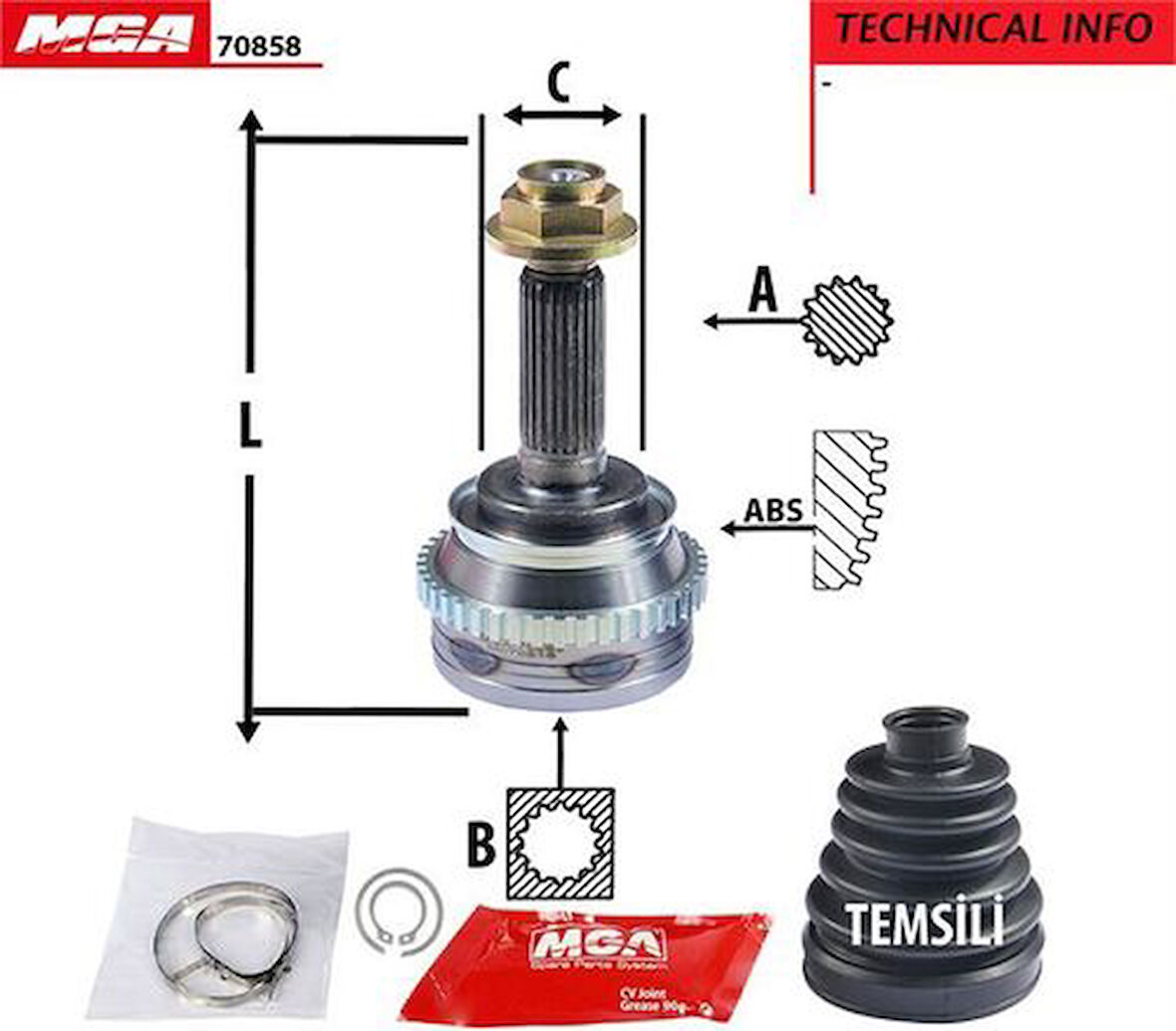 MGA 70858 Aks Kafa Diş-ABS'li Tata Indigo-Marine 2004-Turbolu 25x28x52mm 