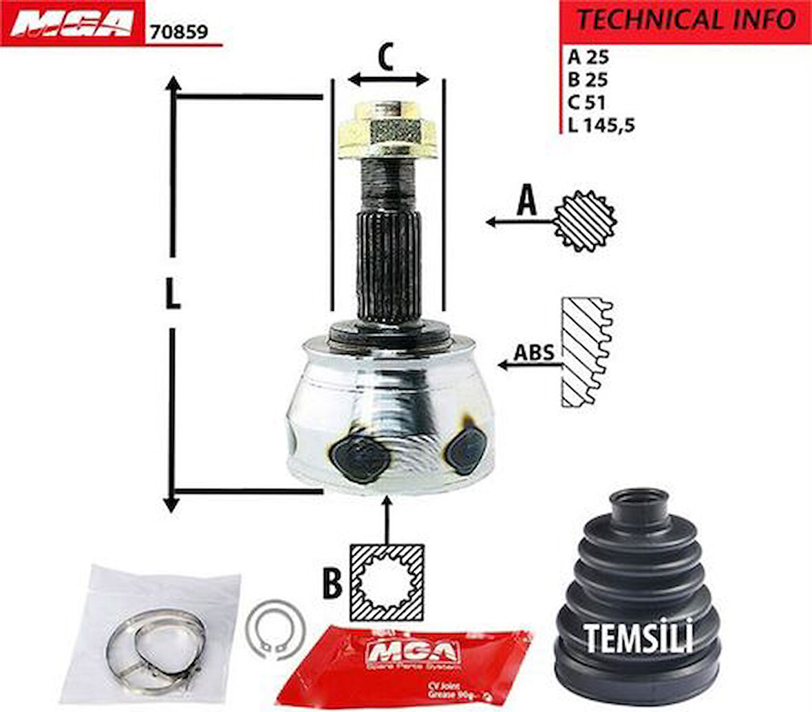 MGA 70859 Aks Kafası Diş Sağ Sol Doblo 1.3 MJTD 9 46308629