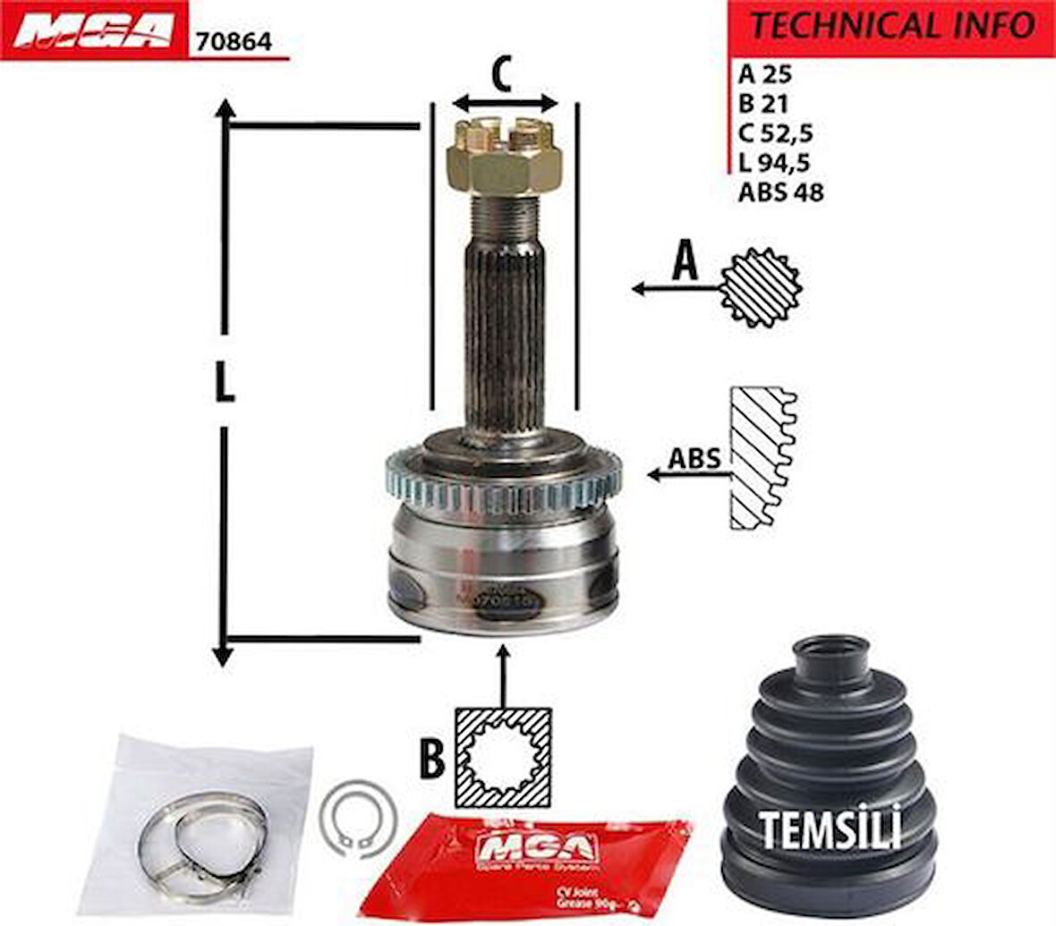 MGA 70864 Aks Kafa Diş-ABS'li i20 08-11 1.2-1.4 Benzinli 495261J001