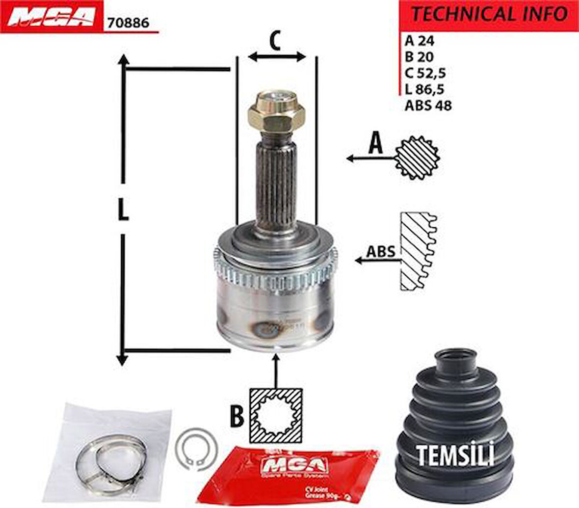 MGA 70886 Aks Kafa Diş-ABS'li i10 08-11 Benzinli 495000X110