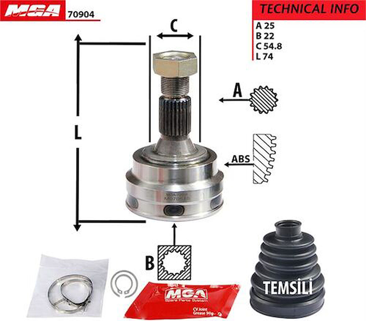 MGA 70904 Aks Kafası Diş Sağ Sol 405 1.6 87-92-1.9-1.9D 87-98-Cıt Bx 1.9GTI 88-93 1.6 Bx 88-93 3274.86