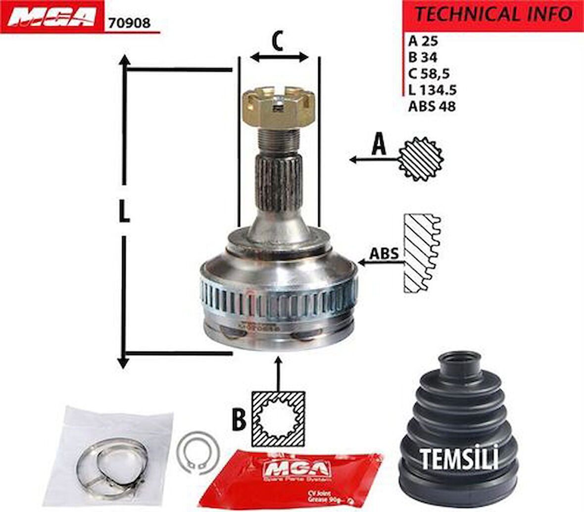 MGA 70908 Aks Kafası Diş Sağ Sol 207-Partner II-308-3008-5008-C3-Picasso-Berlingo II-Xara 3272.LP