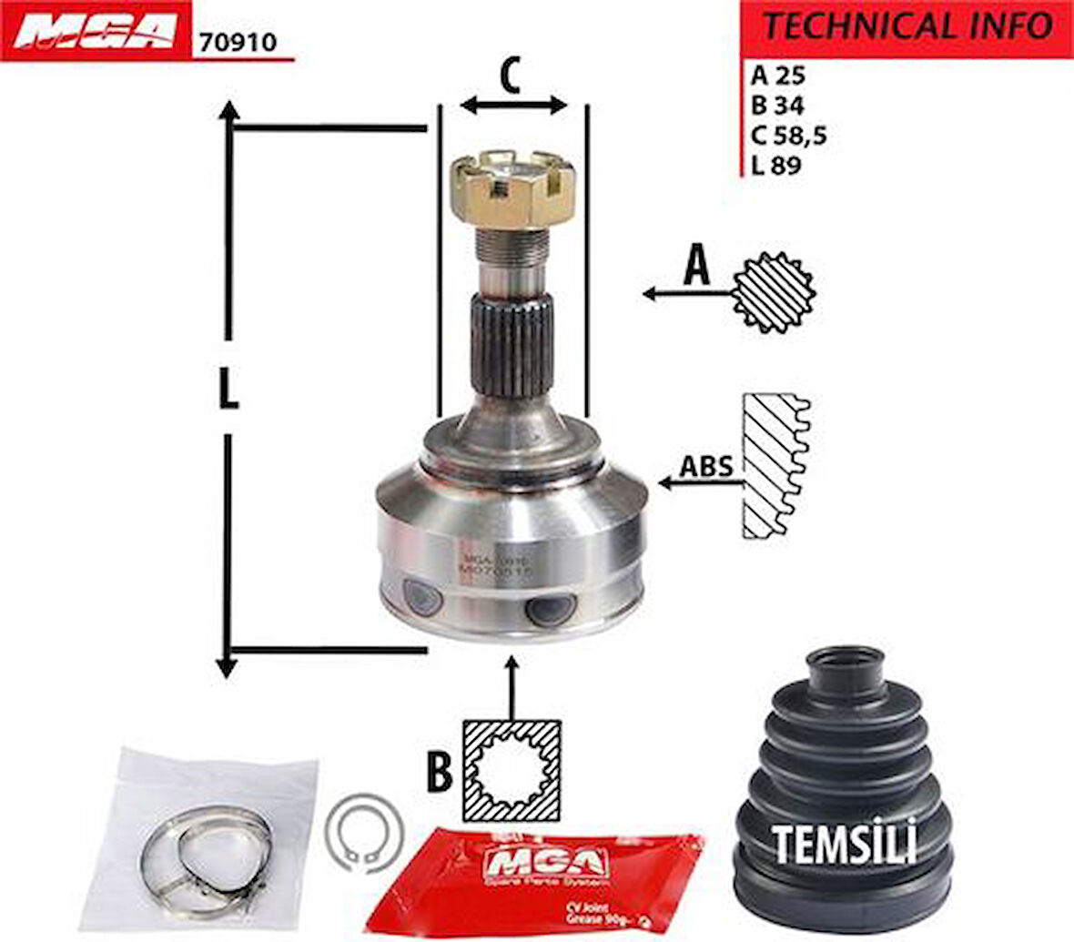 MGA 70910 Aks Kafası Diş Sağ-Sol C5I C5II DV6 1.6 HDI Ew7A Ew7J4 Ew10A 3273.4T