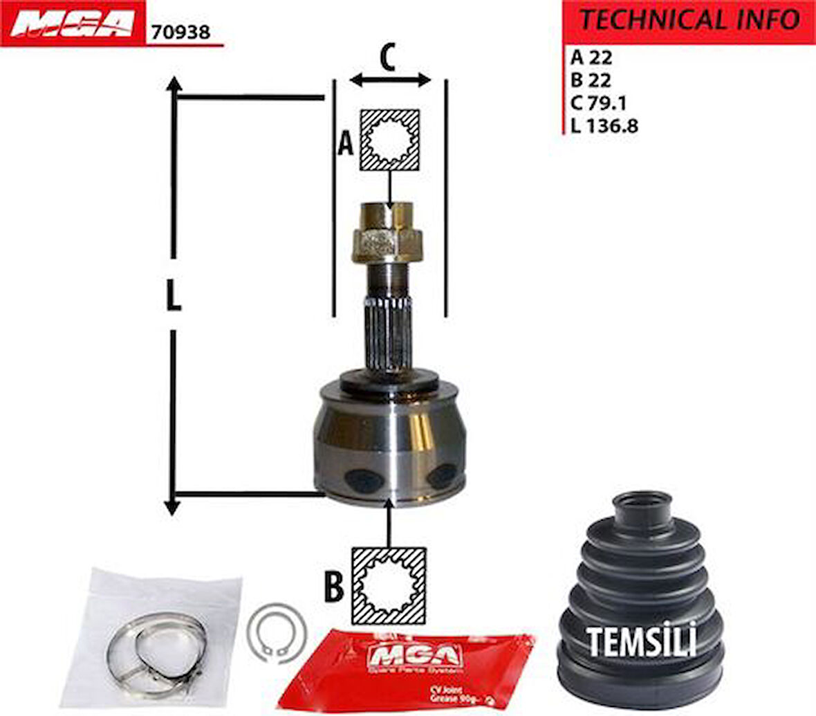 MGA 70938 Aks Kafası Diş Linea 1.4 2007-Fiorino 1.4 2008-Nemo 1.4 2008-Bipper 1.4 2008 Bnz 46308538