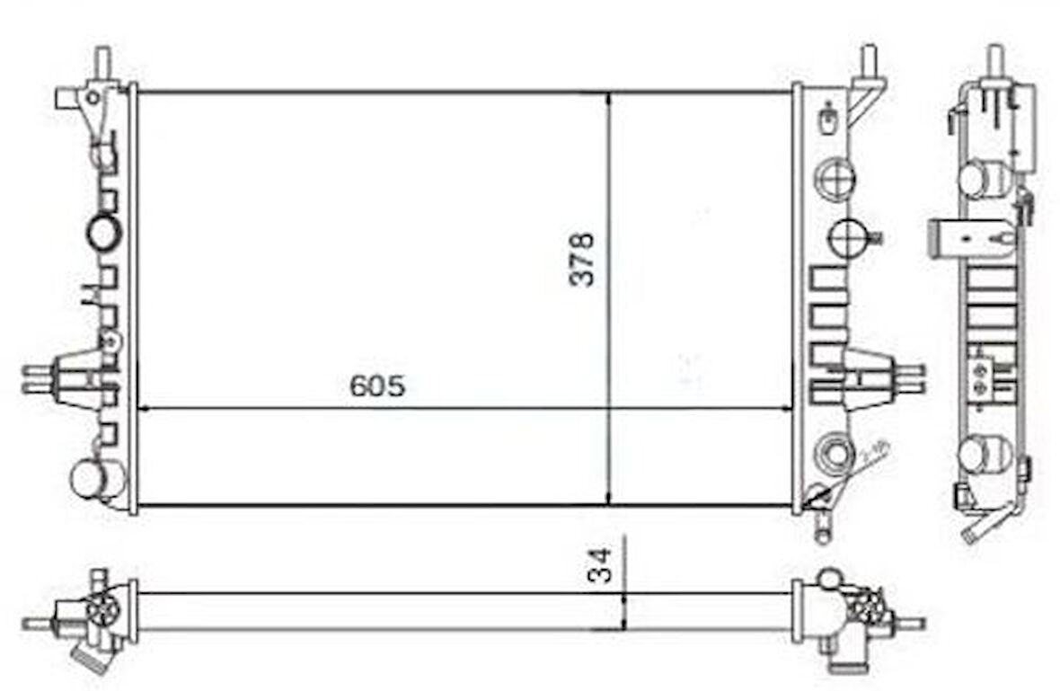 MGA 80158 Su Radyatörü Mekanik Astra G 1.6 98-605x378x33 1300189
