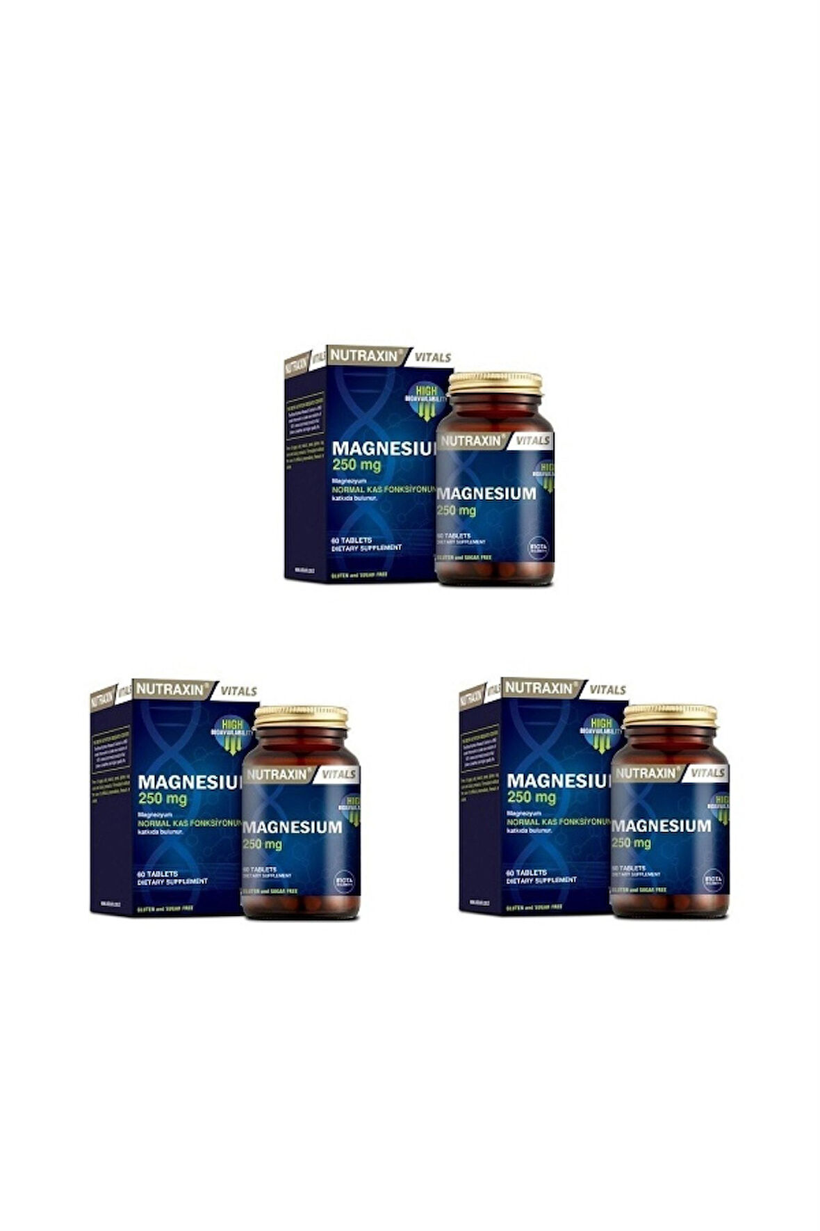 Nutraxin Magnesium 250 Mg 60 Tablet 3 Adet