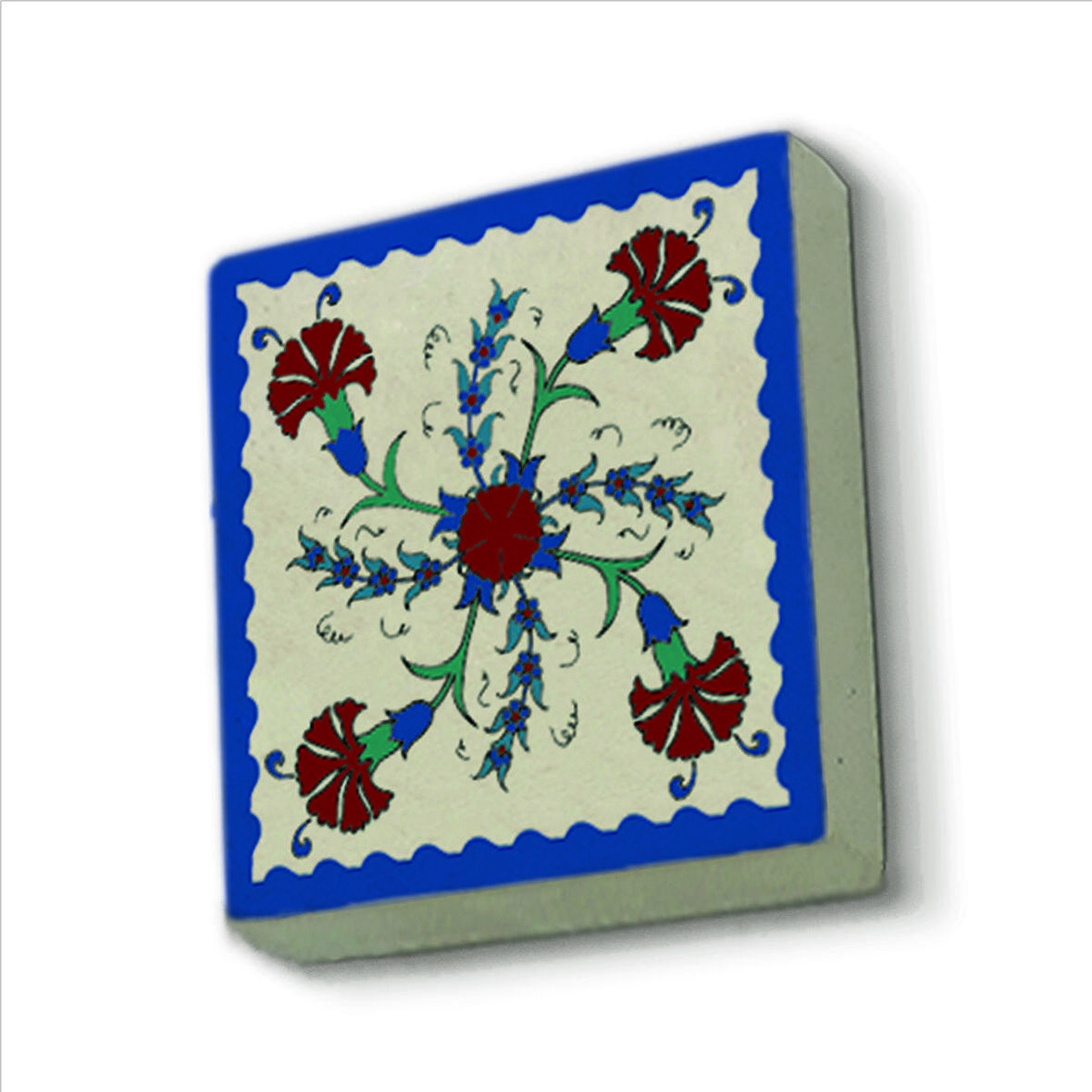 Türk Çini Deseni Karanfil Baskılı Doğaltaş  Magnet(KD-038)Buzdolabı Süsü