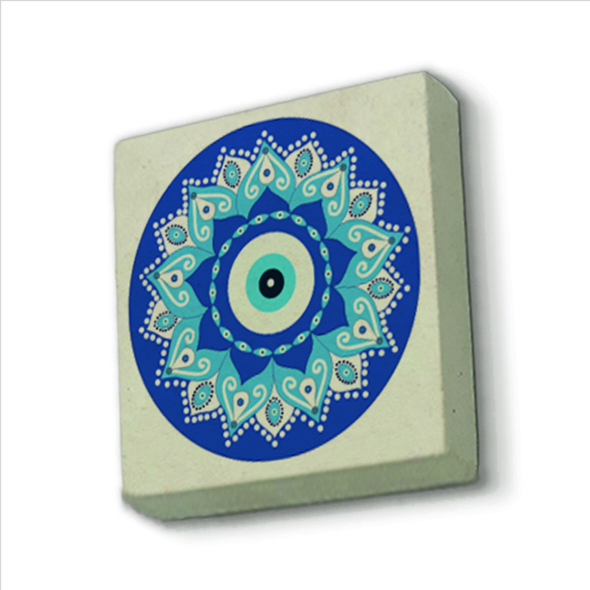 Nazar Boncuklu Desen Baskılı Doğaltaş  Magnet(KD-057)Buzdolabı Süsü