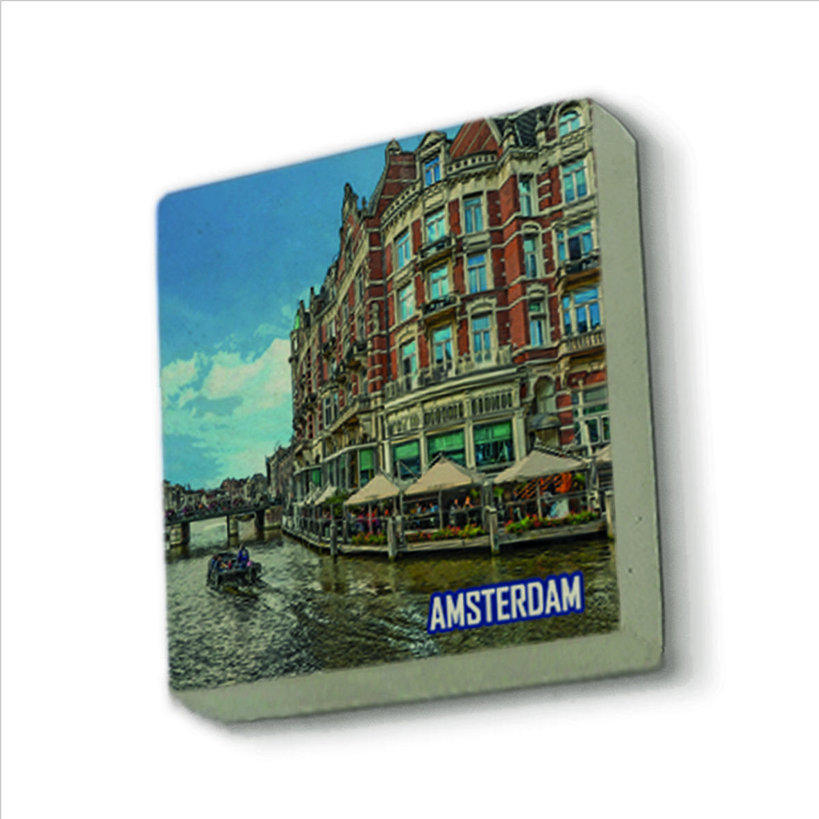 Amsterdam Görseli Baskılı Doğaltaş  Magnet(KRG-014)Buzdolabı Süsü