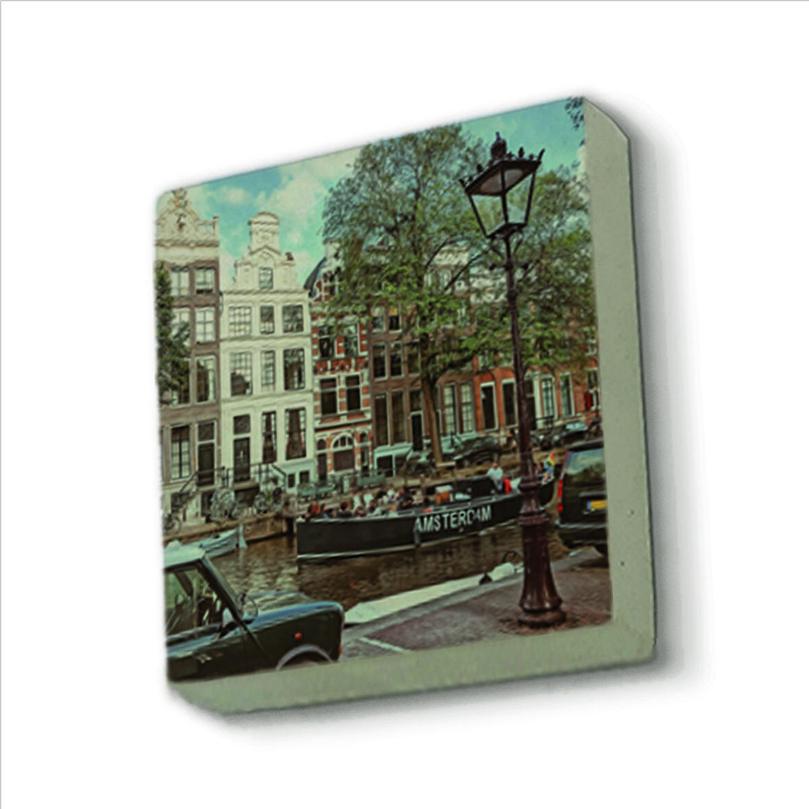 Amsterdam Görseli Baskılı Doğaltaş  Magnet(KRG-017)Buzdolabı Süsü