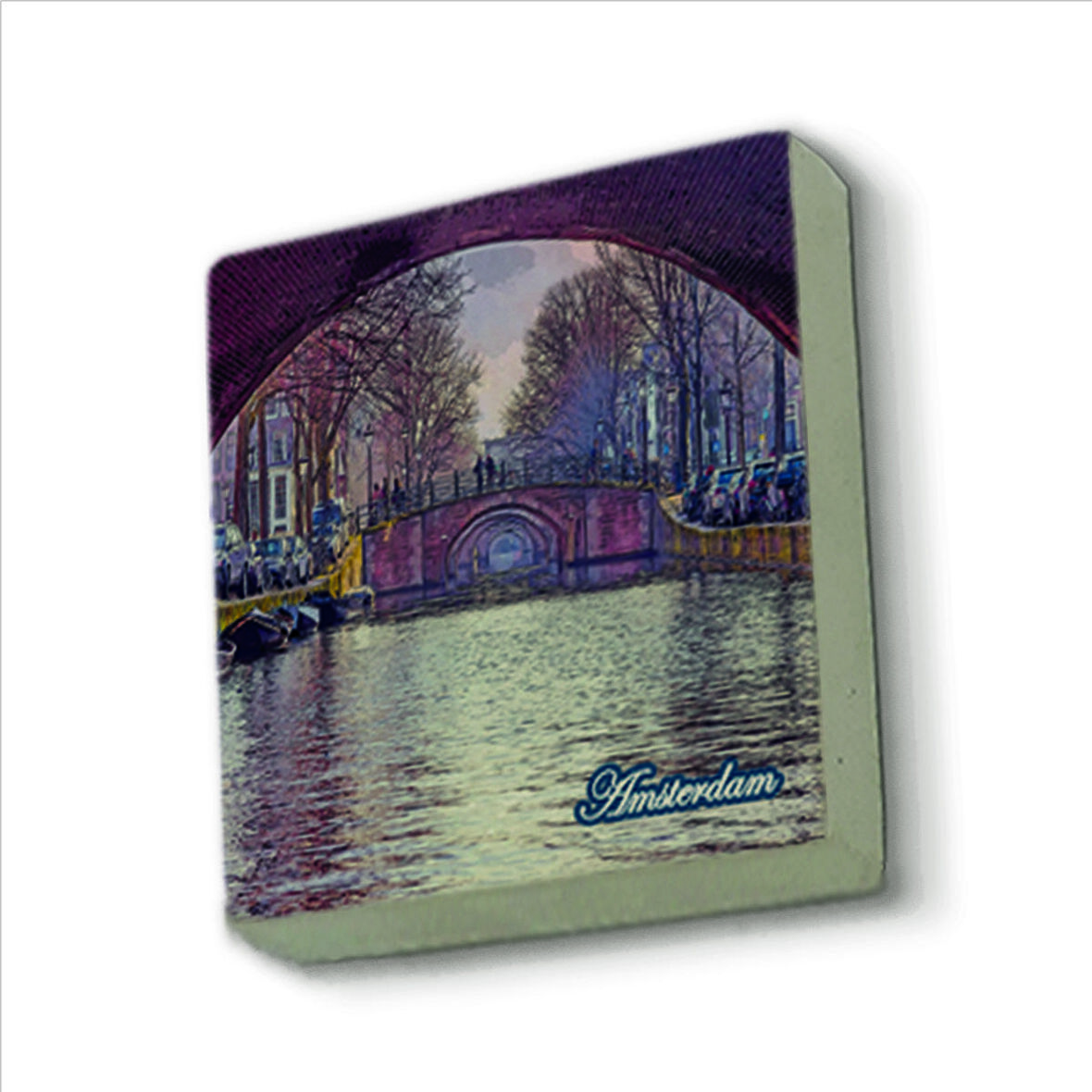 Amsterdam Görseli Baskılı Doğaltaş  Magnet(KRG-019)Buzdolabı Süsü