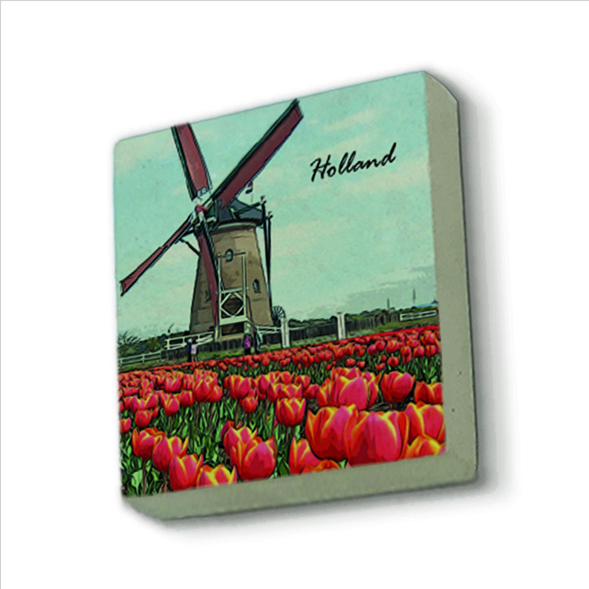 Hollanda Görseli Baskılı Doğaltaş  Magnet(KRG-028)Buzdolabı Süsü