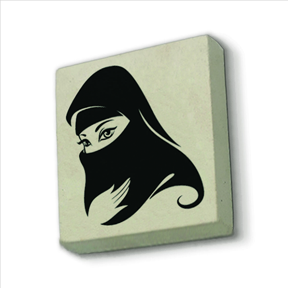 Çarşaflı Kadın Çizimi Baskılı Doğaltaş  Magnet(KRG-088)