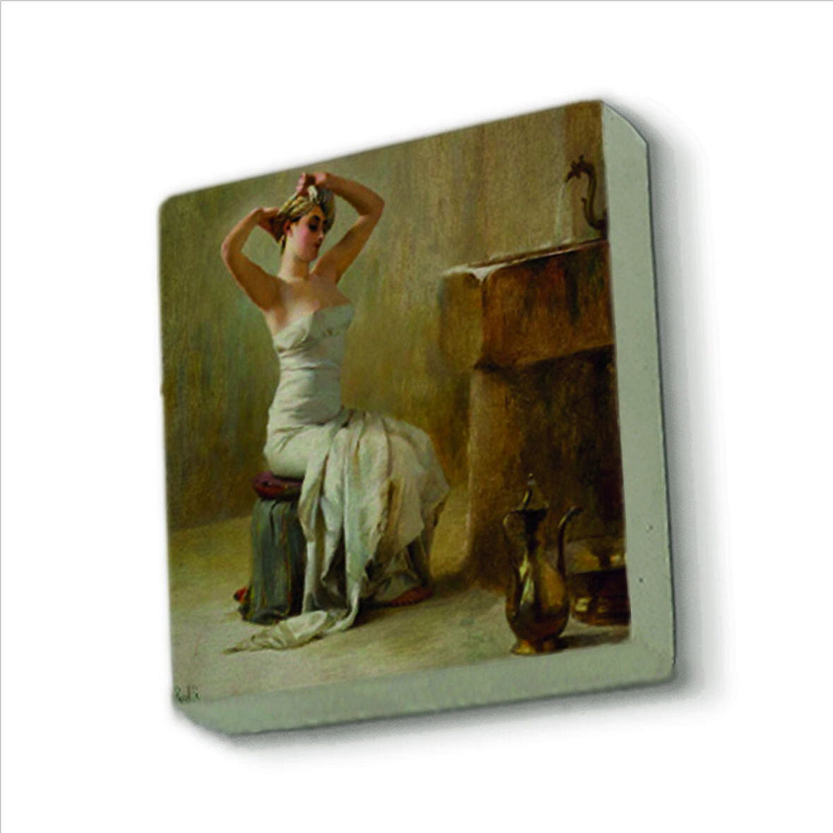 Banyo Sonrası (Theodore Jacques Ralli, 1901) Baskılı Doğaltaş  Magnet(KRT-142)Buzdolabı Süsü