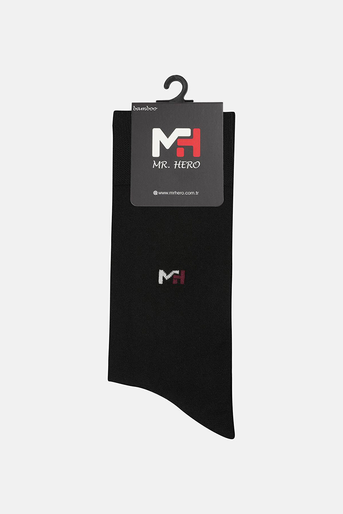 MRHERO Bambu 6'lı Erkek Parfüm Kokulu Düz Basıc Uzun Soket Çorap 1081-MH SİYAH