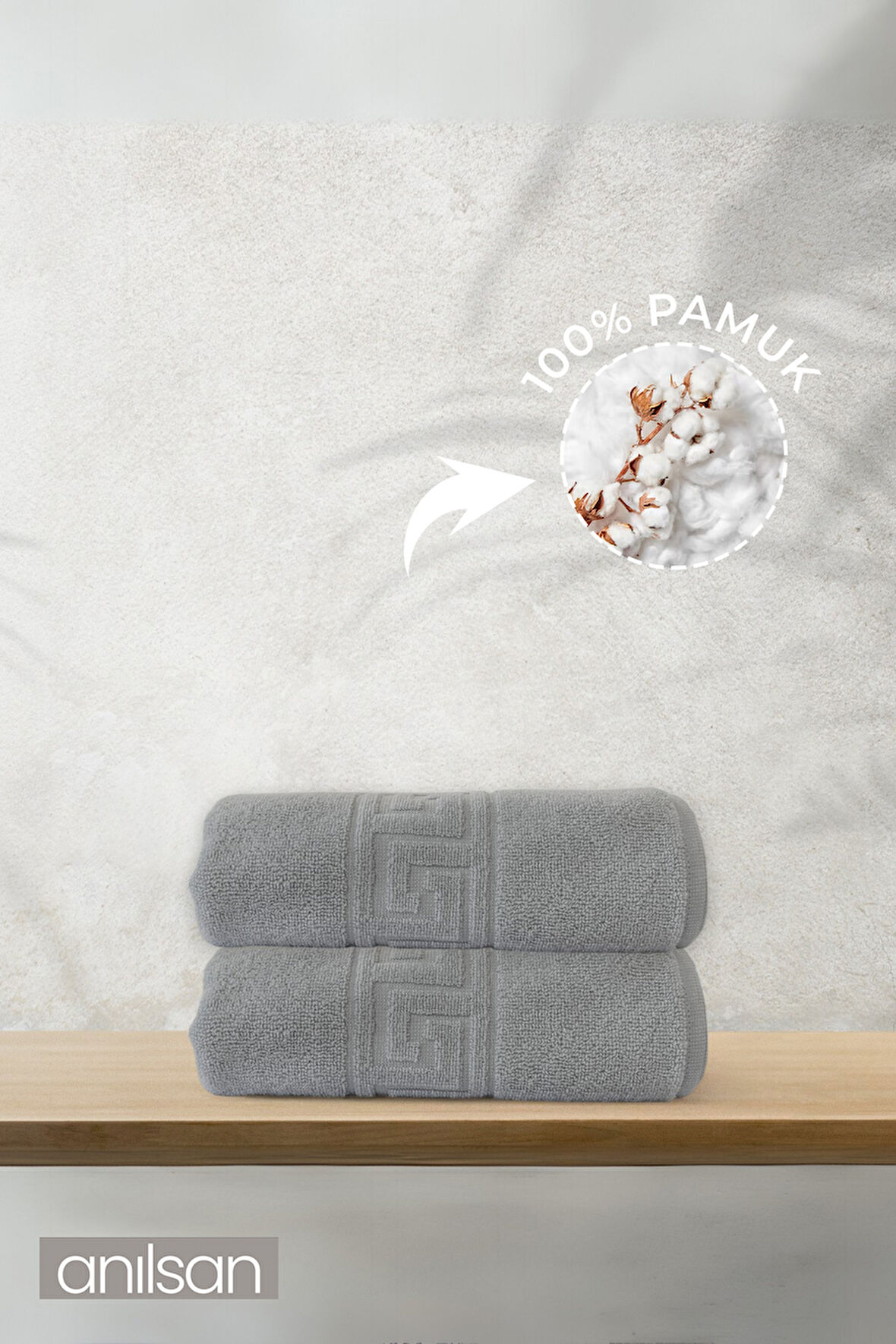 2'li Gri Greek El Havlusu - 50x90 Cm, 225 Gr, %100 Pamuk, Spa Ve Otel Havlusu, Günlük Kullanıma Uygun