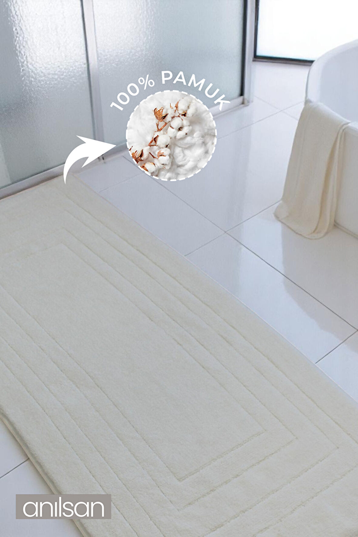 Alora Bej Büyük Ayak Havlusu - 60x130 Cm , 920 GR %100 Pamuk, Spa Ve Otel Banyo Paspası 