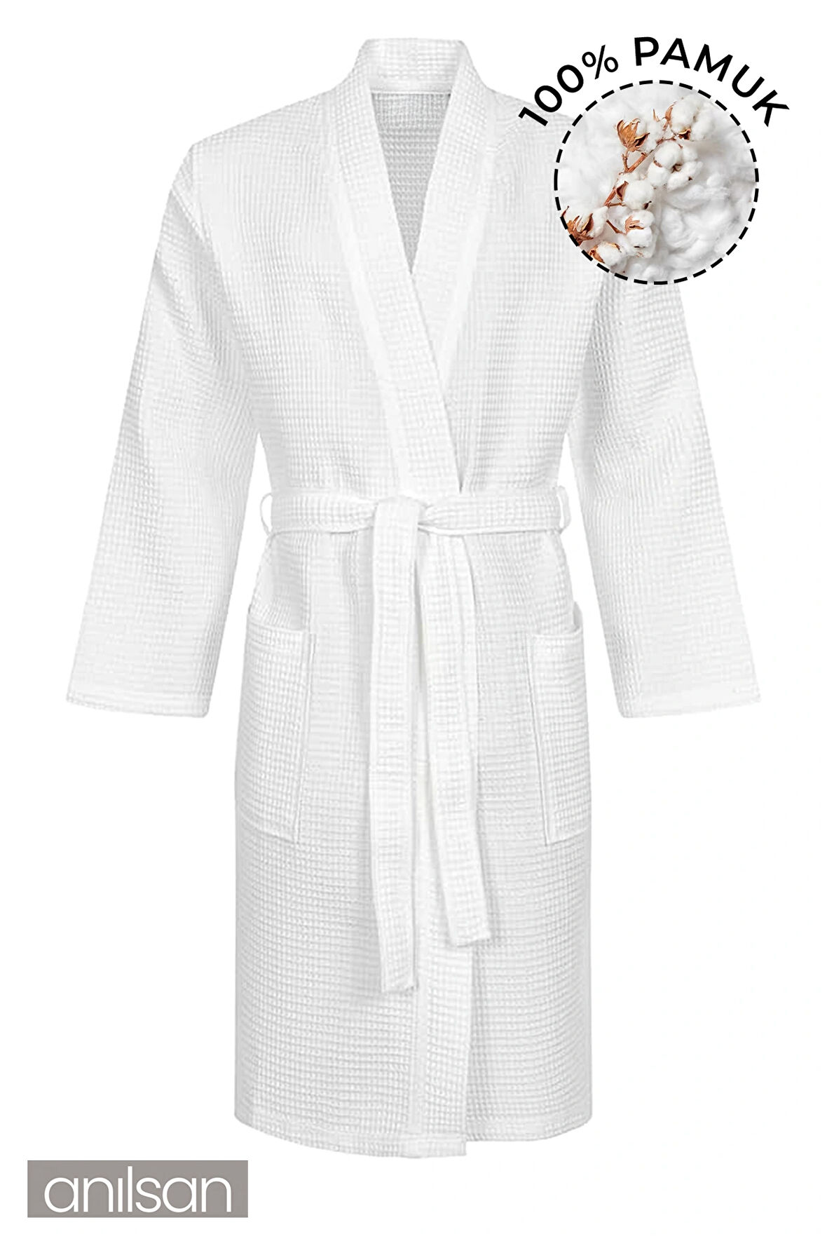 %100 Pamuk Pike Bornoz - Kimono Otel Bornozu, Spa Için Ideal, Günlük Kullanıma Uygun