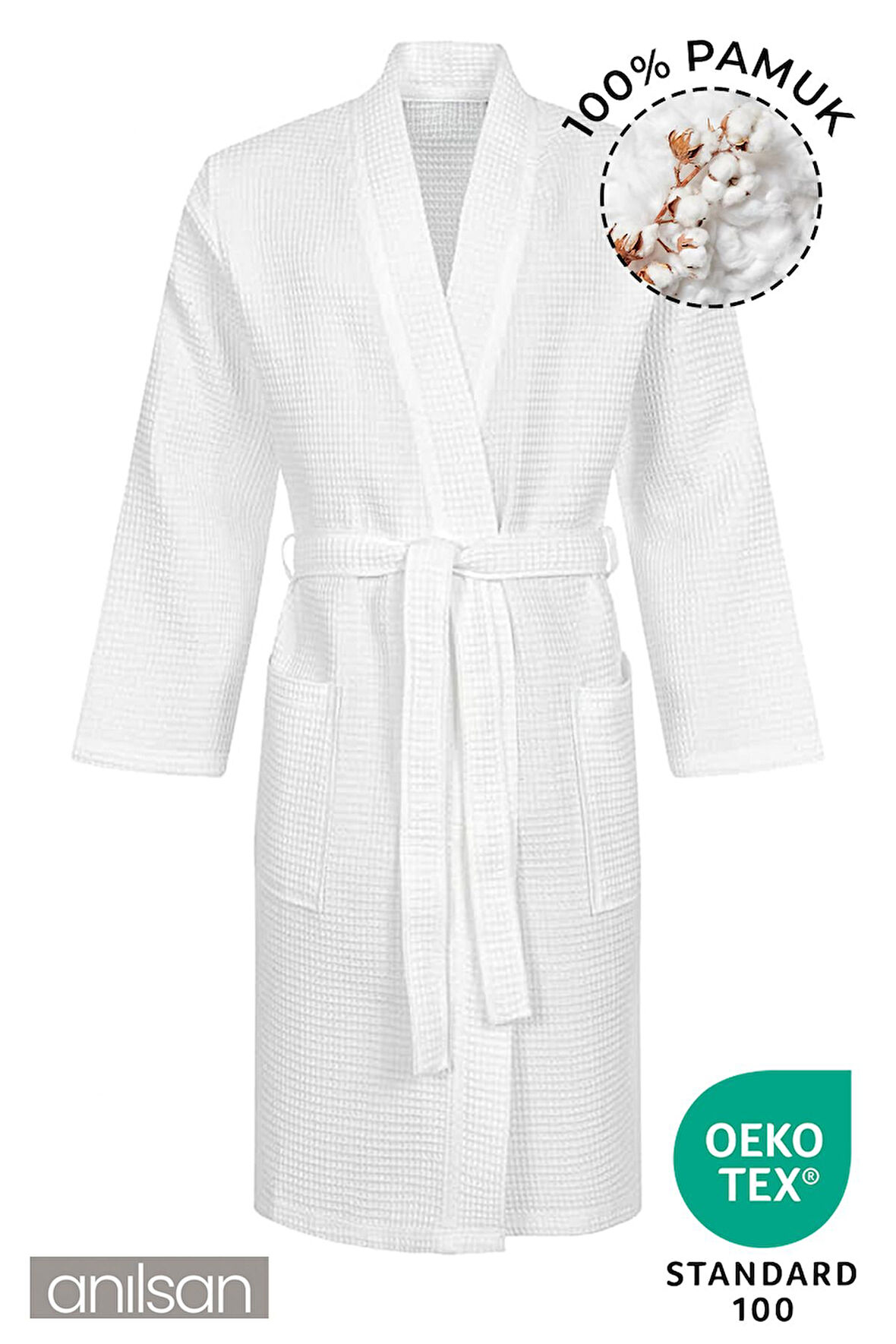 %100 Pamuk Pike Bornoz - Kimono Otel Bornozu, Spa Için Ideal, Günlük Kullanıma Uygun