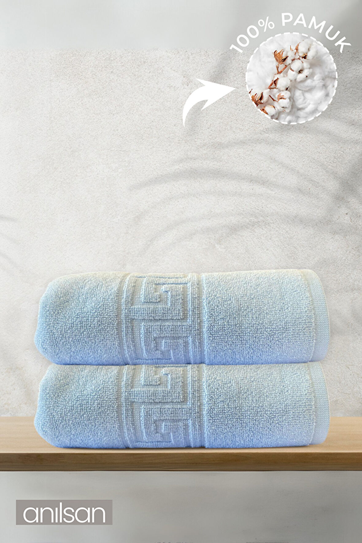 2'li Mavi Greek Banyo Havlusu - 70x140 Cm, 490 Gr, %100pamuk, Spa Ve Otel Havlusu