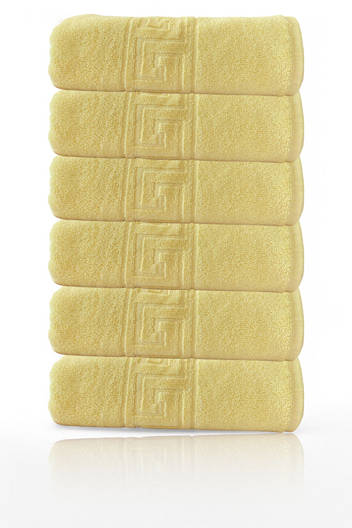 6'lı Sarı Greek Beyaz Banyo Havlusu - 70x140cm, 490gr, %100pamuk, Spa Ve Otel Havlusu