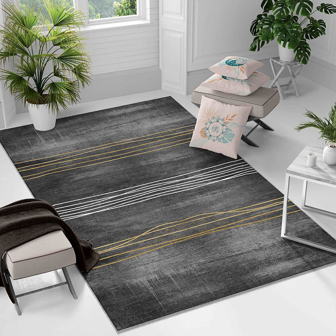 Kaymaz Taban Yıkanabilir Halı – Mutfak, Salon, Yatak Odası için Modern Dijital Baskı Halı