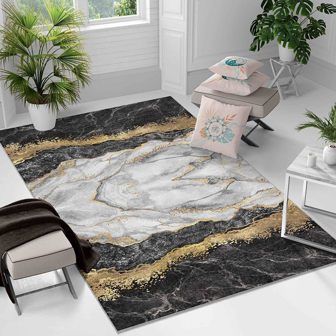 Kaymaz Taban Yıkanabilir Halı – Mutfak, Salon, Yatak Odası için Modern Dijital Baskı Halı