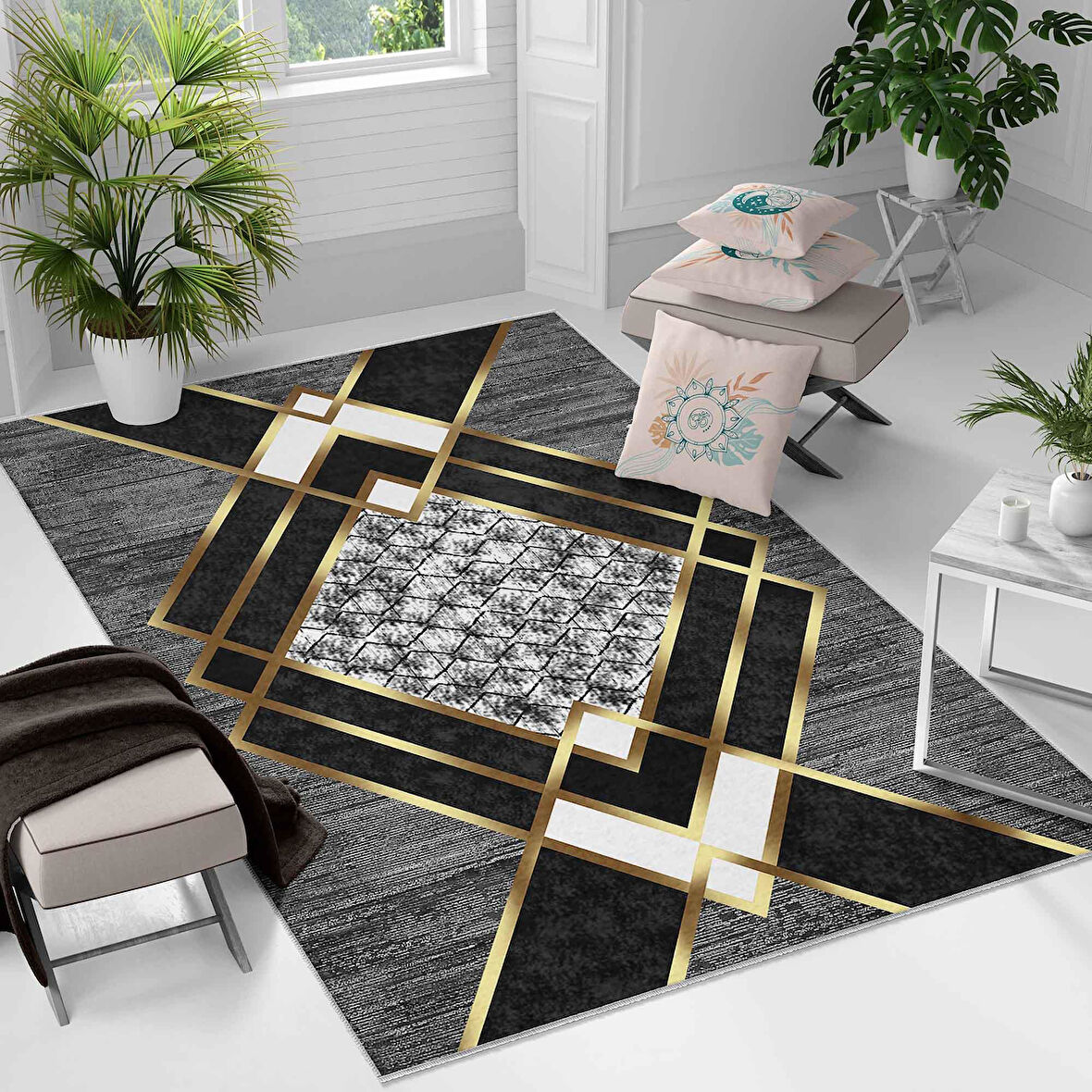 Kaymaz Taban Yıkanabilir Halı – Mutfak, Salon, Yatak Odası için Modern Dijital Baskı Halı