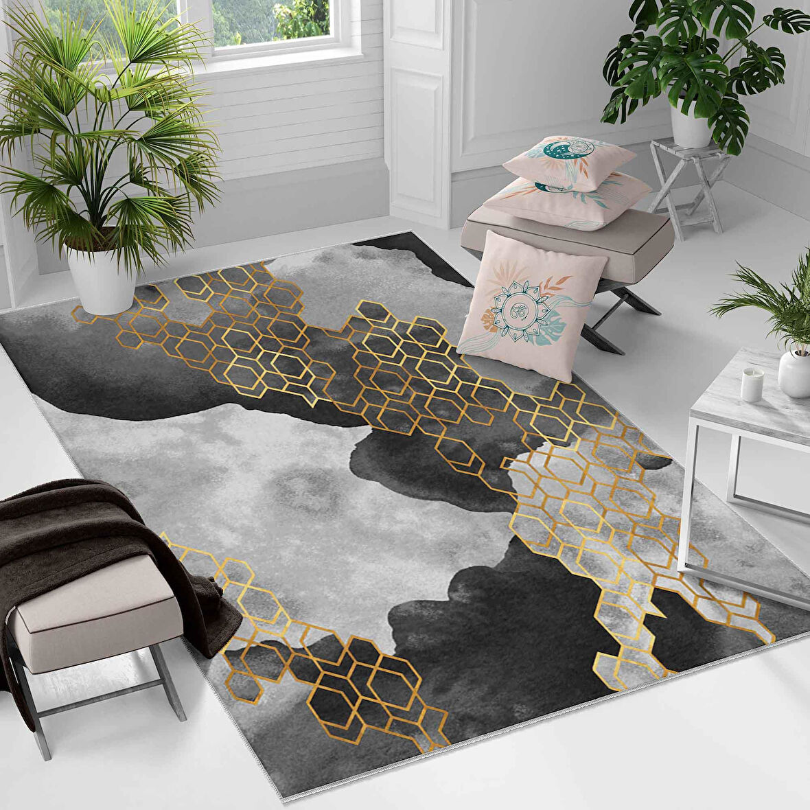 Kaymaz Taban Yıkanabilir Halı – Mutfak, Salon, Yatak Odası için Modern Dijital Baskı Halı