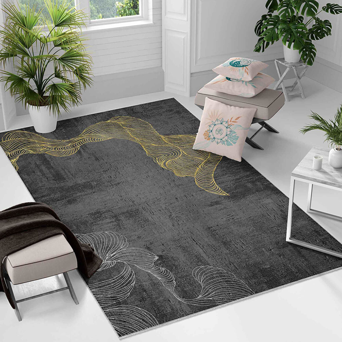 Kaymaz Taban Yıkanabilir Halı – Mutfak, Salon, Yatak Odası için Modern Dijital Baskı Halı