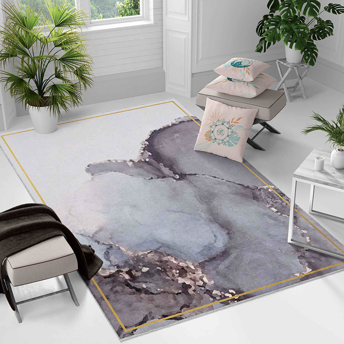 Kaymaz Taban Yıkanabilir Halı – Mutfak, Salon, Yatak Odası için Modern Dijital Baskı Halı