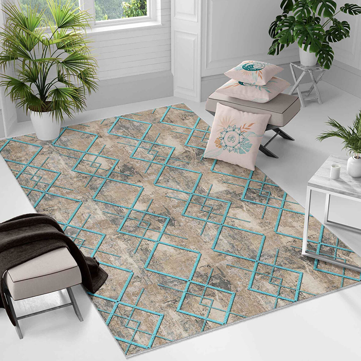 Kaymaz Taban Yıkanabilir Halı – Mutfak, Salon, Yatak Odası için Modern Dijital Baskı Halı (SLNHAL159)