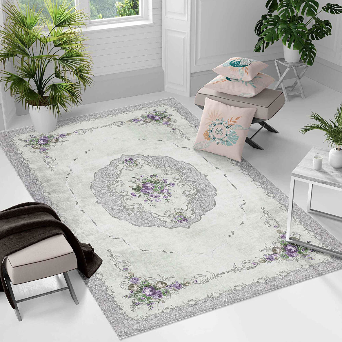 Kaymaz Taban Yıkanabilir Halı – Mutfak, Salon, Yatak Odası için Modern Dijital Baskı Halı (SLNHAL176)