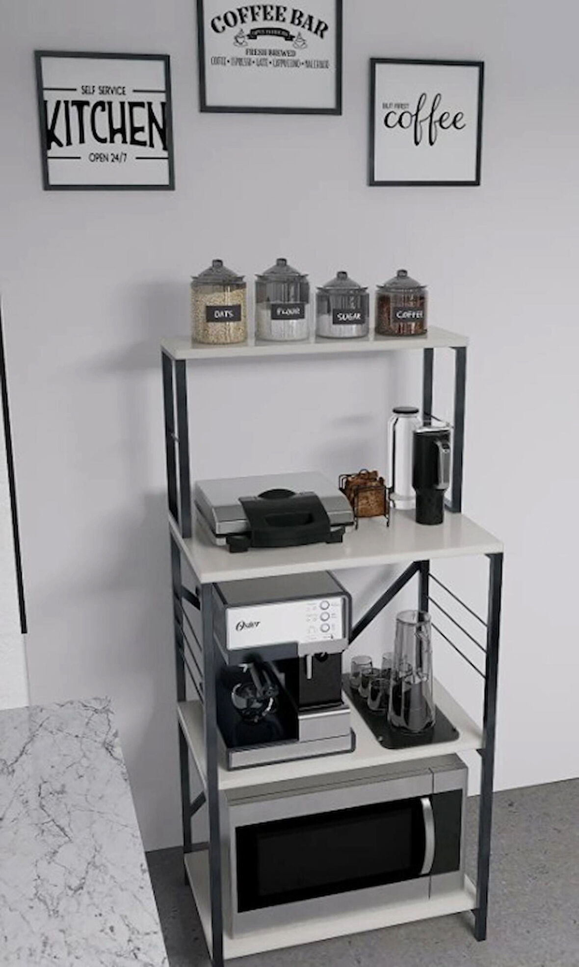 Boss Group Kahve Köşesi Fincanlık Mutfak Bangosu Rafı Çok Amaçlı Raf Dolap Düzenleyici