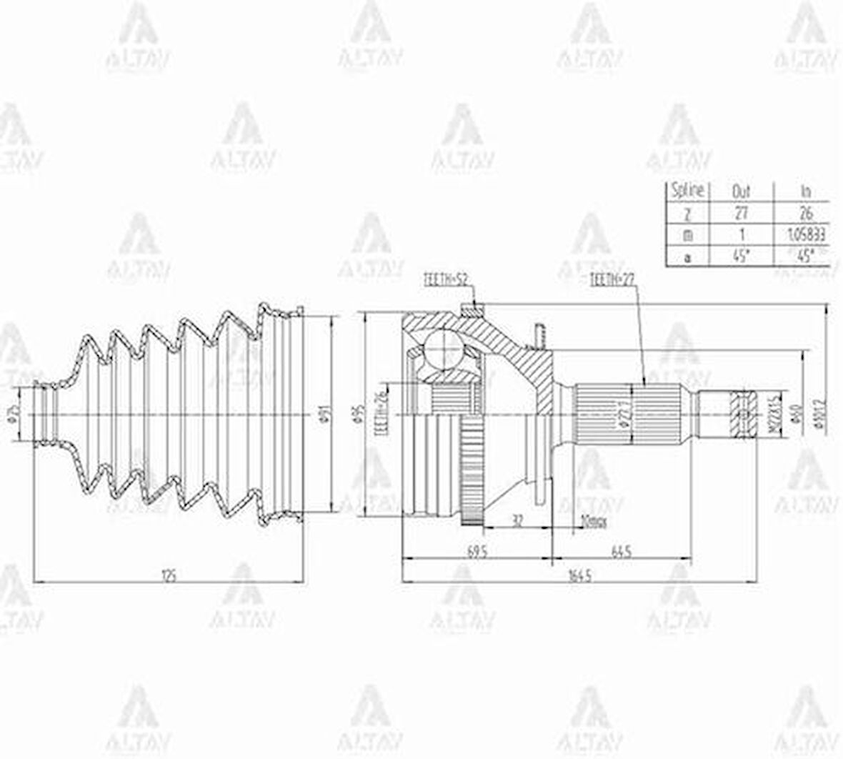 Maher 01801 Aks Kafası Diş Santa Fe 01-06 2.0 CRDI ABS'li 52 Diş 27X26X60 4950126561