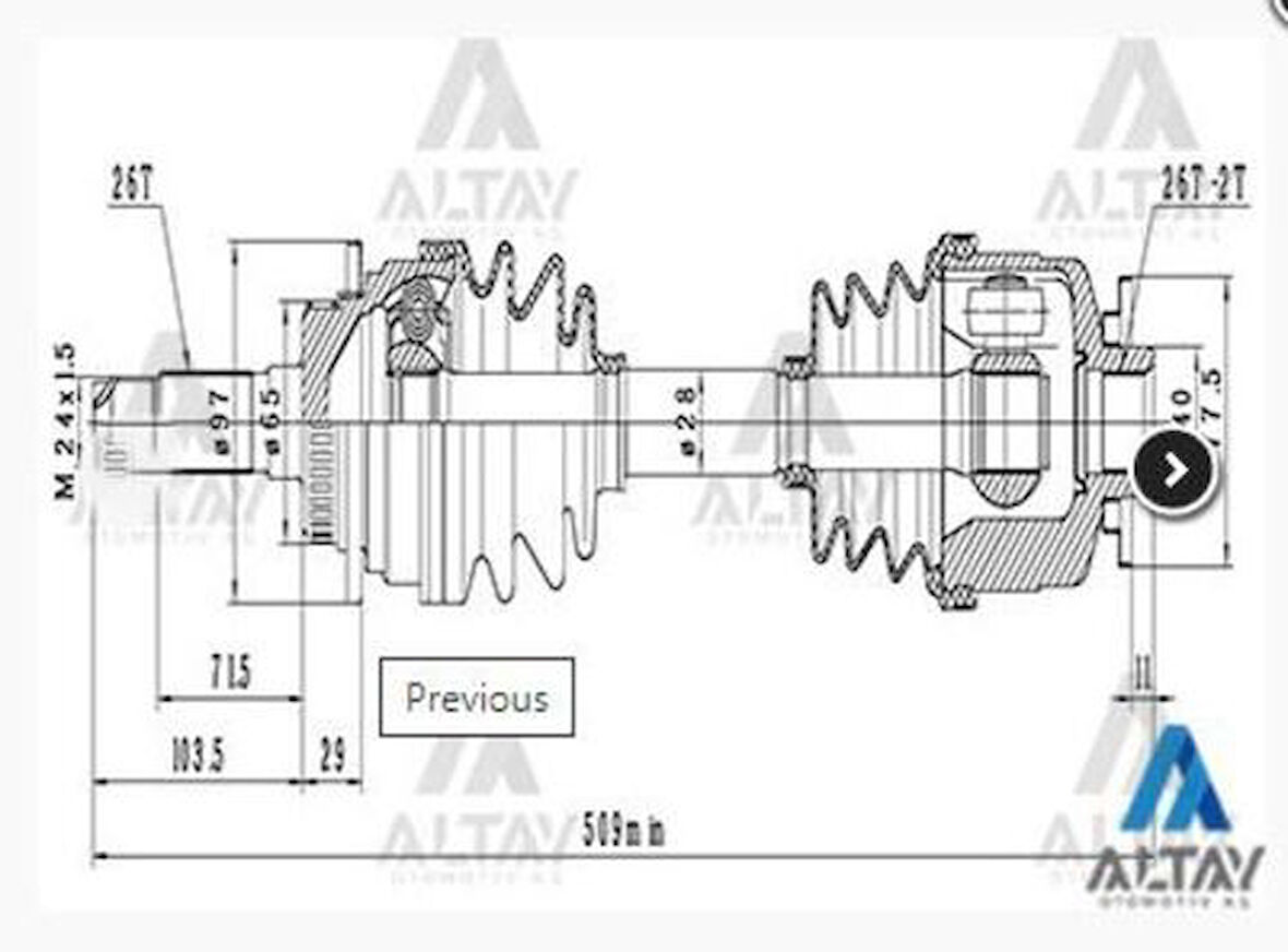 Maher 01921 Aks Komple Ön B-2500 97-06 Ranger 97-06 4x4 Sol ABS'li 44 Diş 579mm MD242560X
