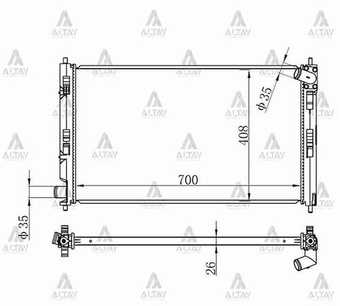 Maher 10596 Radyatör Su Lancer 08 ASX 10 Outlander 06-13 4007 4008 Dizel 698X408X26 A-T Brazing 1350A298