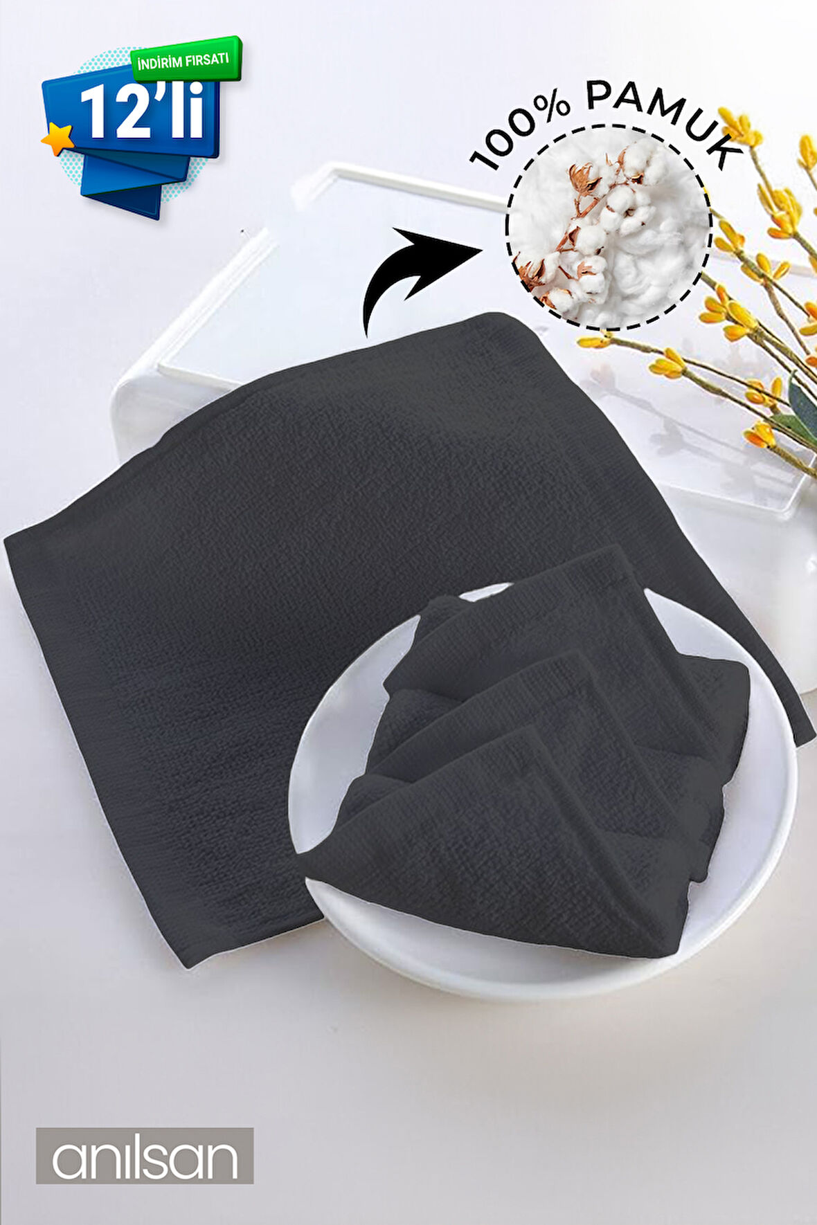 12'li Mini Havlu - 26x26 cm, %100 Pamuk, Bebek ve Çocuklar İçin, Yüz Havlusu Olarak Kullanıma Uygun