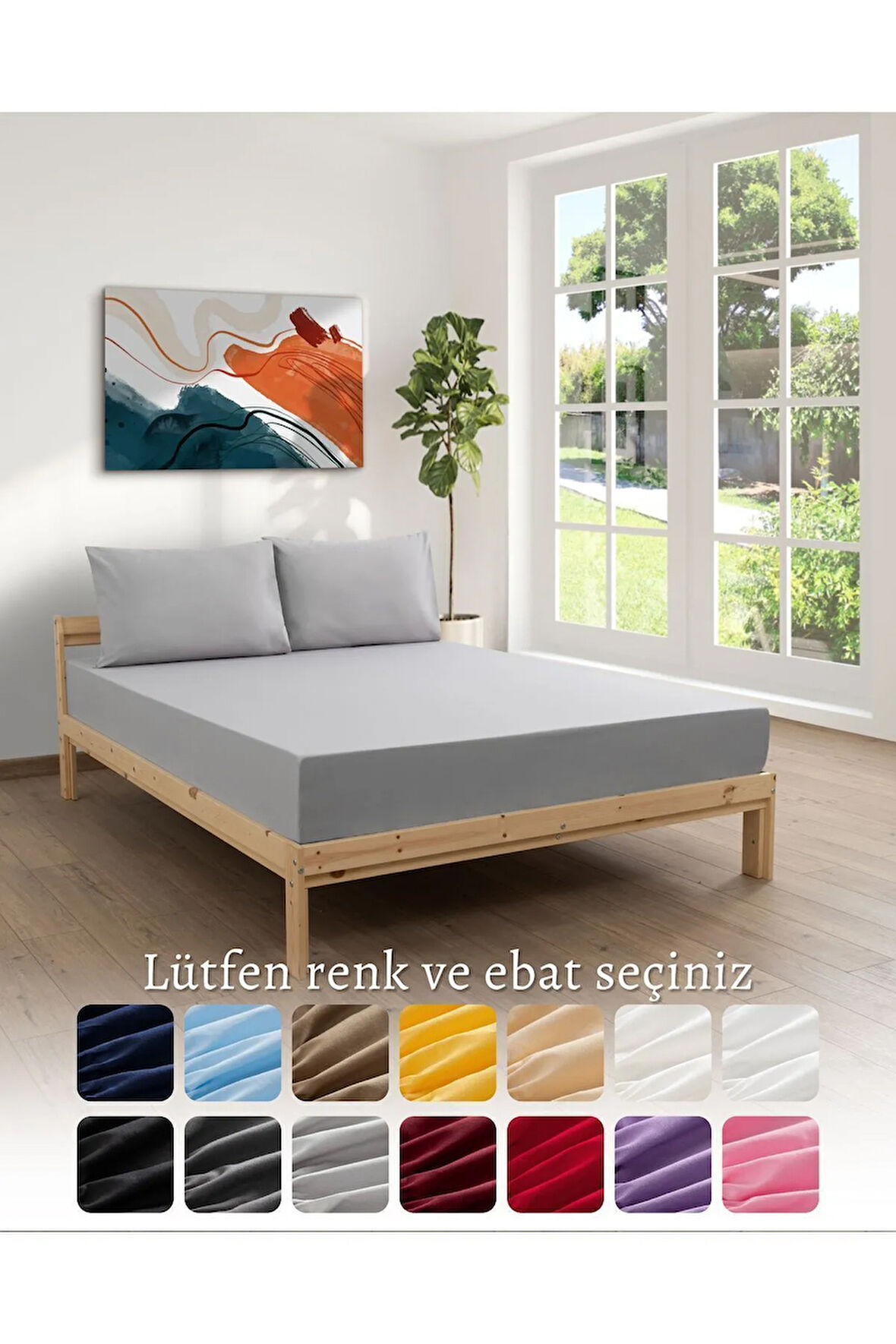 Gri Renkli Lastikli Çift Kişilik Çarşaf Takımı (pamuklu Nevresim Kumaşı, Yastık Kılıflı) 7 Farklı Ebat