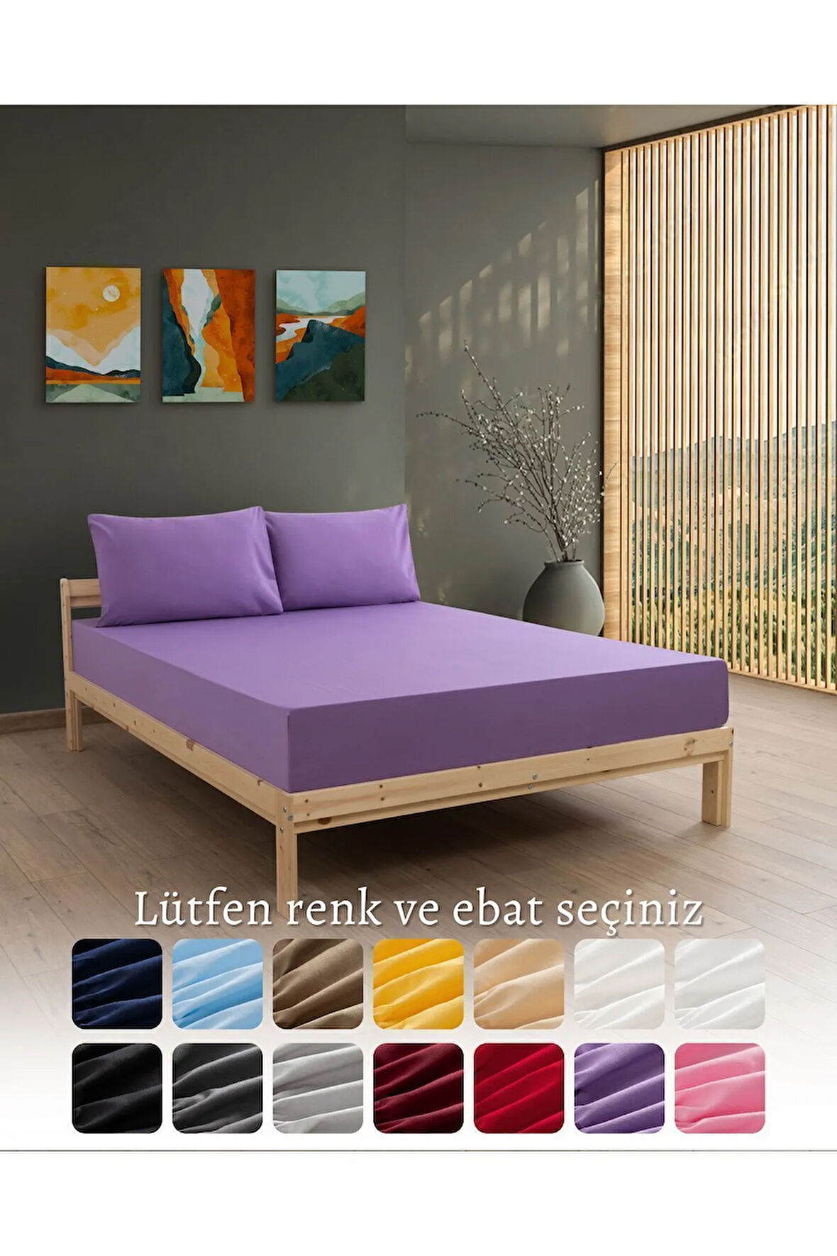 Lila Renkli Lastikli Çift Kişilik Çarşaf Takımı (pamuklu Nevresim Kumaşı, Yastık Kılıflı) 7 Farklı Ebat