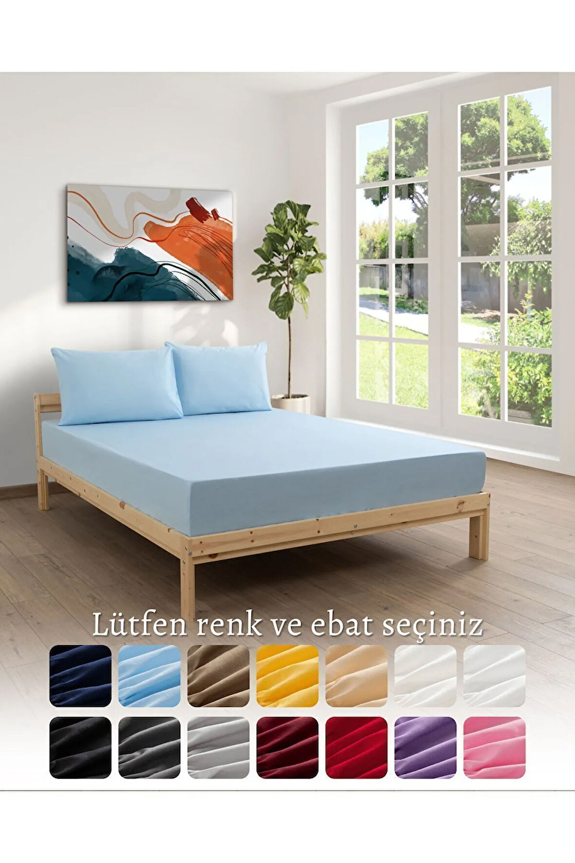 Mavi Renkli Lastikli Çift Kişilik Çarşaf Takımı (pamuklu Nevresim Kumaşı, Yastık Kılıflı) 7 Farklı Ebat