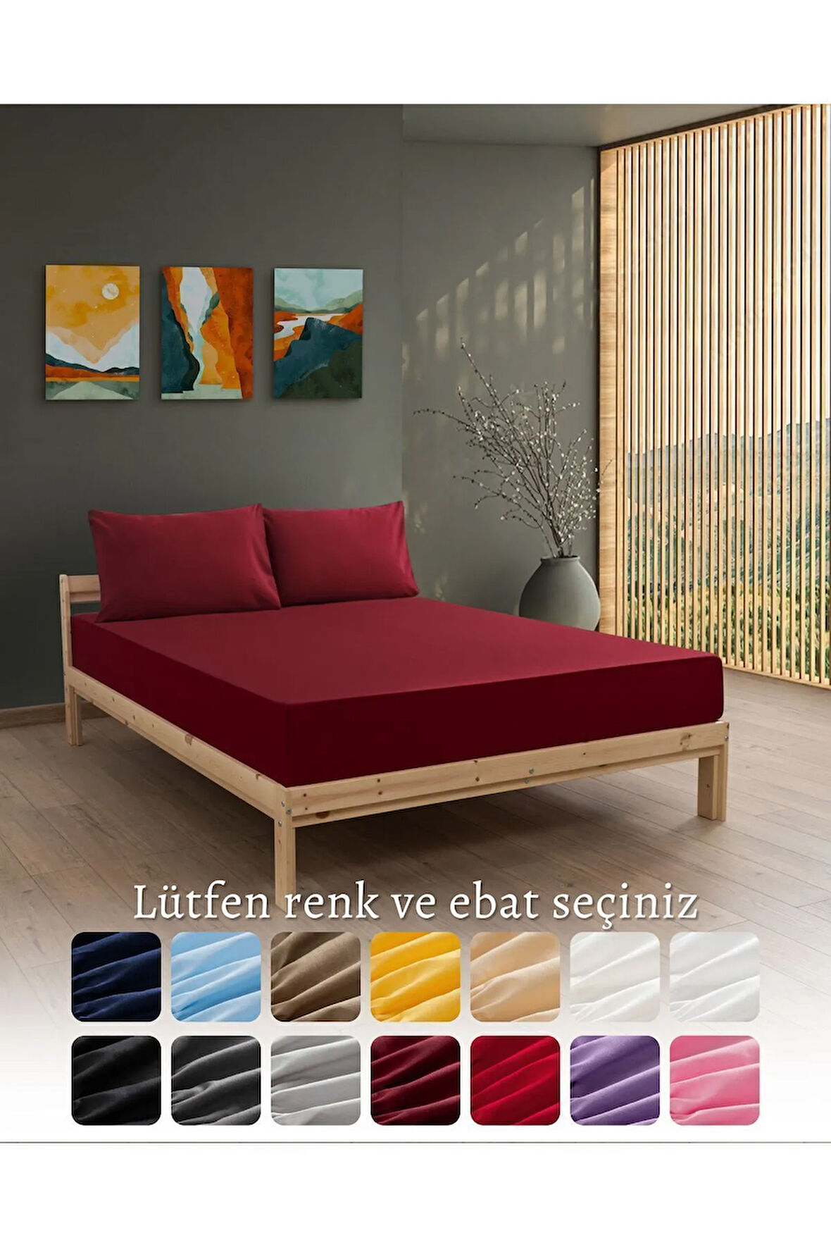 Bordo Renkli Lastikli Çift Kişilik Çarşaf Takımı (pamuklu Nevresim Kumaşı, Yastık Kılıflı) 7 Farklı Ebat