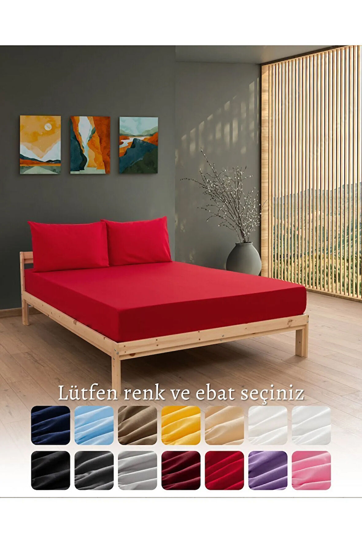 Kırmızı Renkli Lastikli Çift Kişilik Çarşaf Takımı (pamuklu Nevresim Kumaşı, Yastık Kılıflı) 7 Farklı Ebat