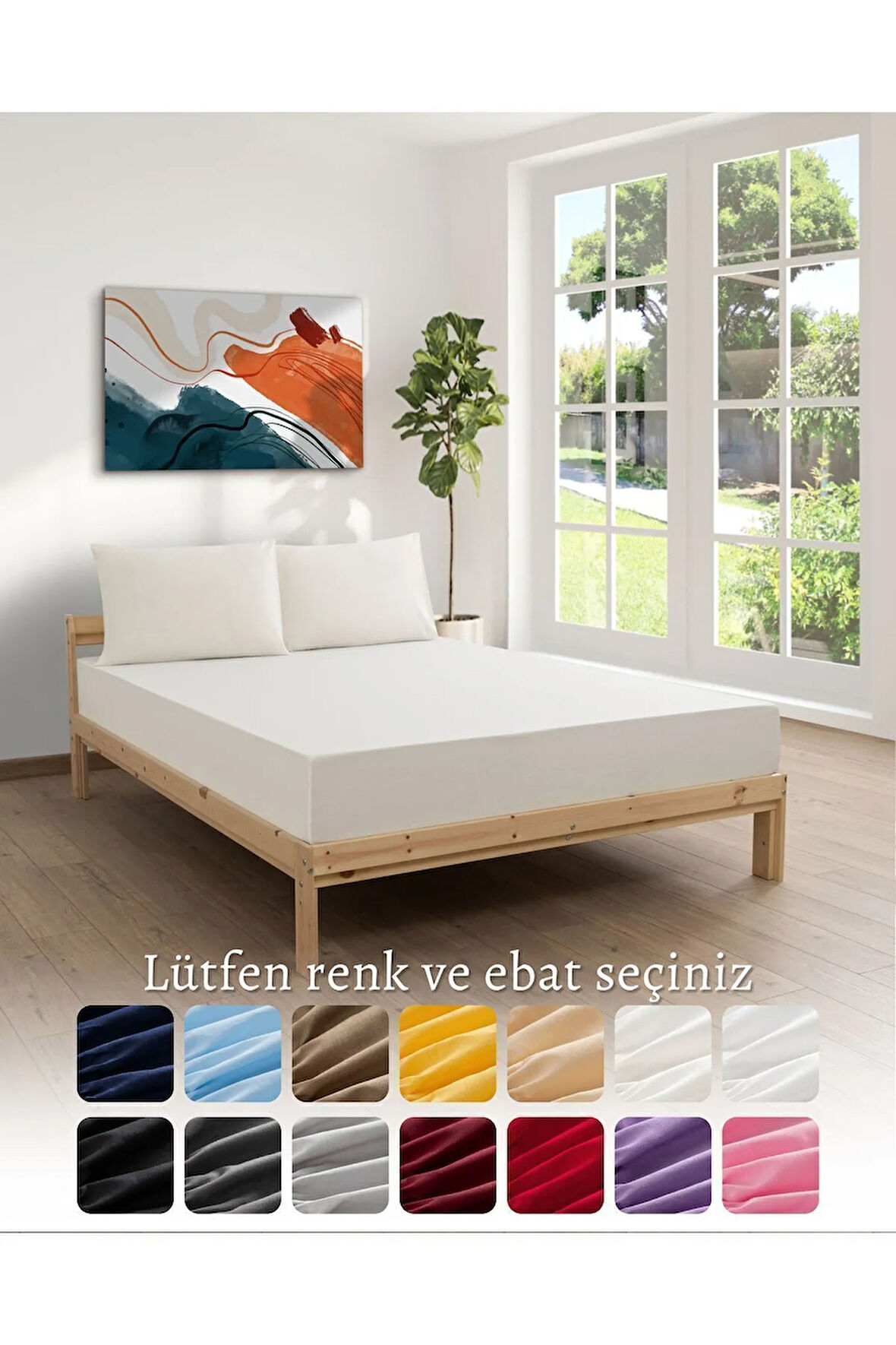 Krem Renkli Lastikli Çift Kişilik Çarşaf Takımı (Pamuklu Nevresim Kumaşı, Yastık Kılıflı) 7 Farklı Ebat