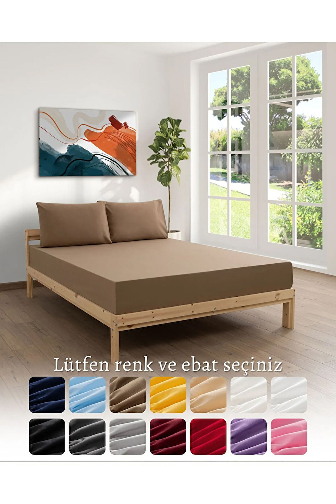 Kahverengi Lastikli Çift Kişilik Çarşaf Takımı (PAMUKLU NEVRESİM KUMAŞI, YASTIK KILIFLI) 7 Farklı Ebat