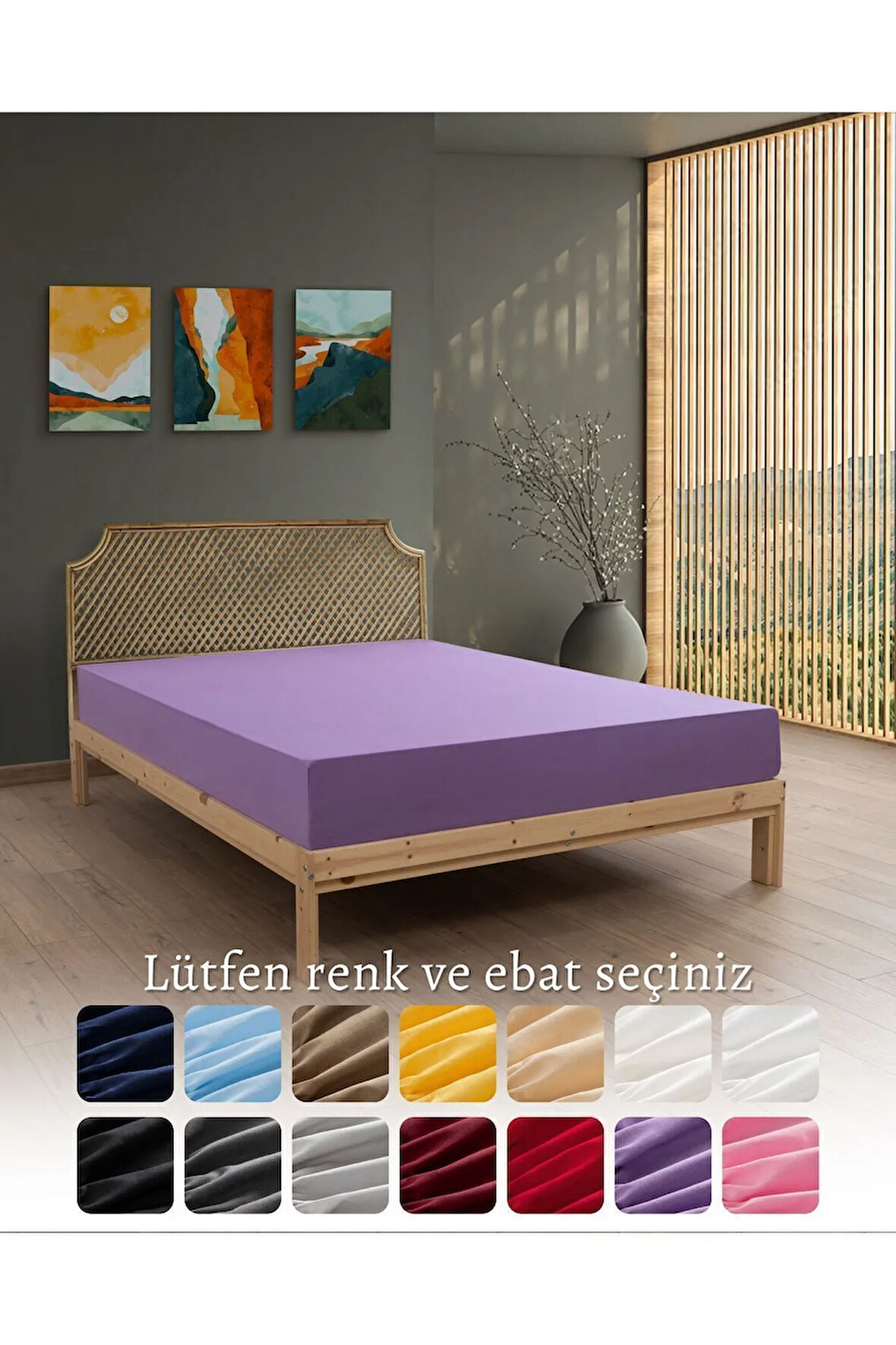 Lila Renkli %100 Pamuklu Penye Kumaşından Çift Kişilik Lastikli Çarşaf (7 Farklı Ebat)